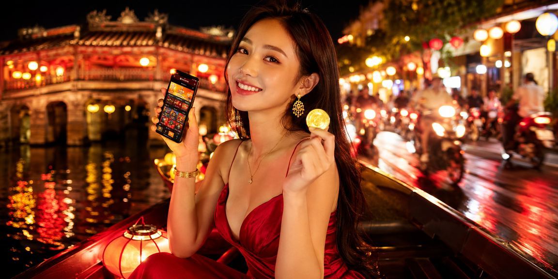 Khách du lịch tại chợ đêm Hội An tra cứu phân tích kèo trên điện thoại